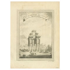 Impression ancienne de l'arche triomphale de Guangzhou par Chedel, 1746