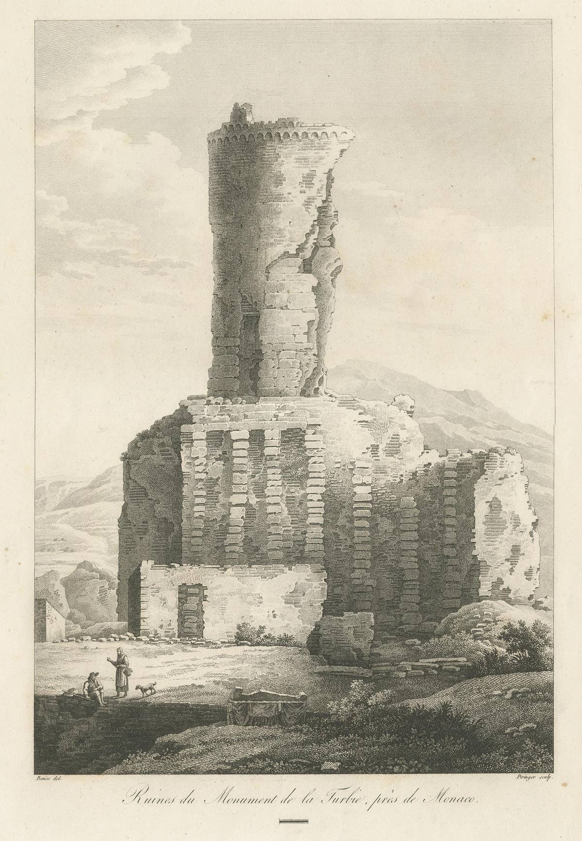 Antique Print of the Tropaeum Alpium by Piringer, 'circa 1780'