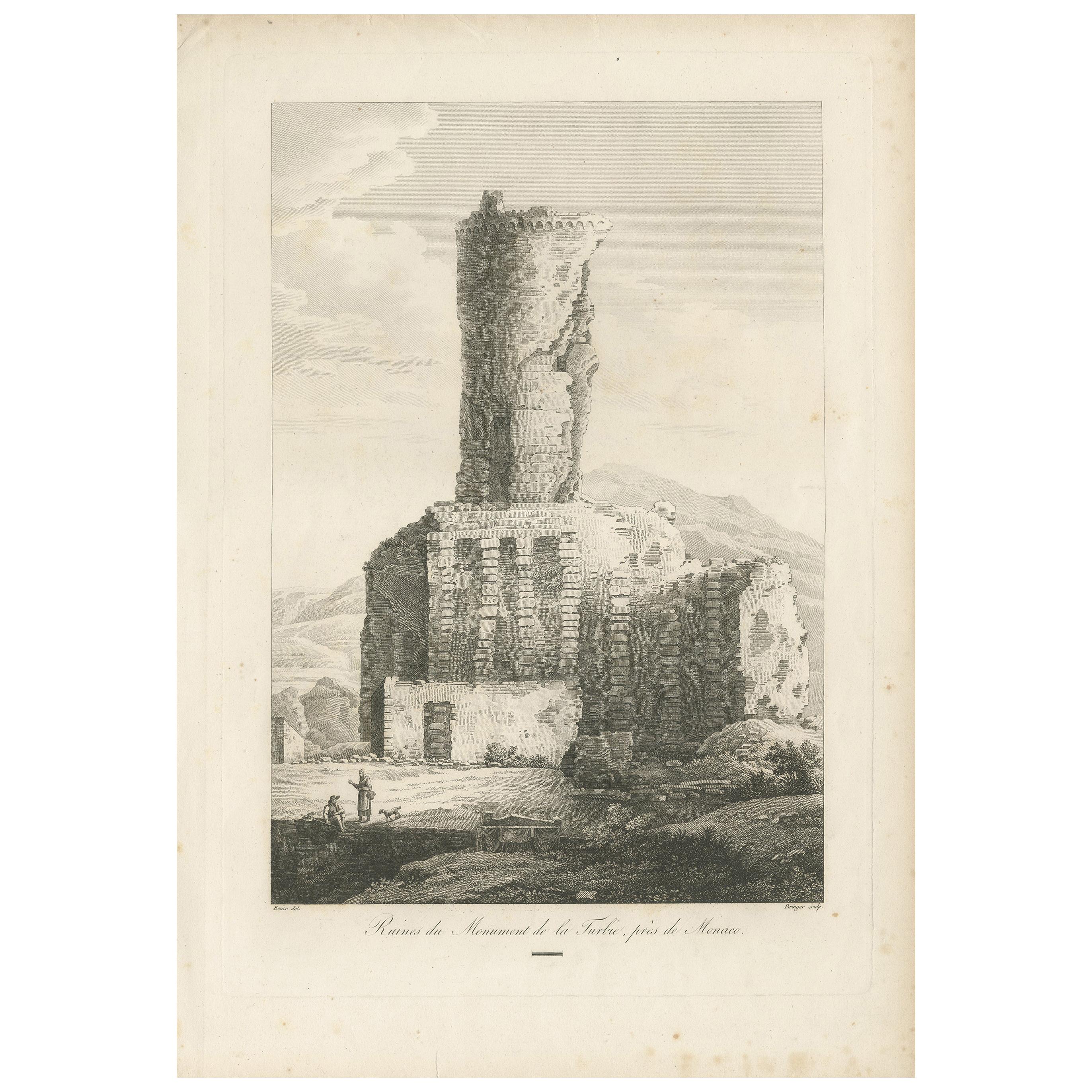 Antique Print of the Tropaeum Alpium by Piringer, 'circa 1780'