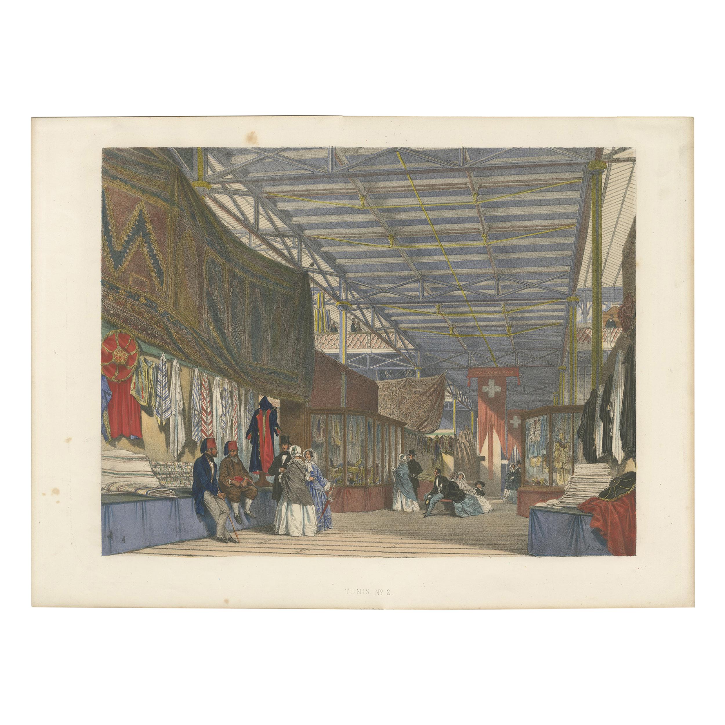 Antique Print of the Tunisian Stand at the Great Exhibition by Dickinson, '1854'