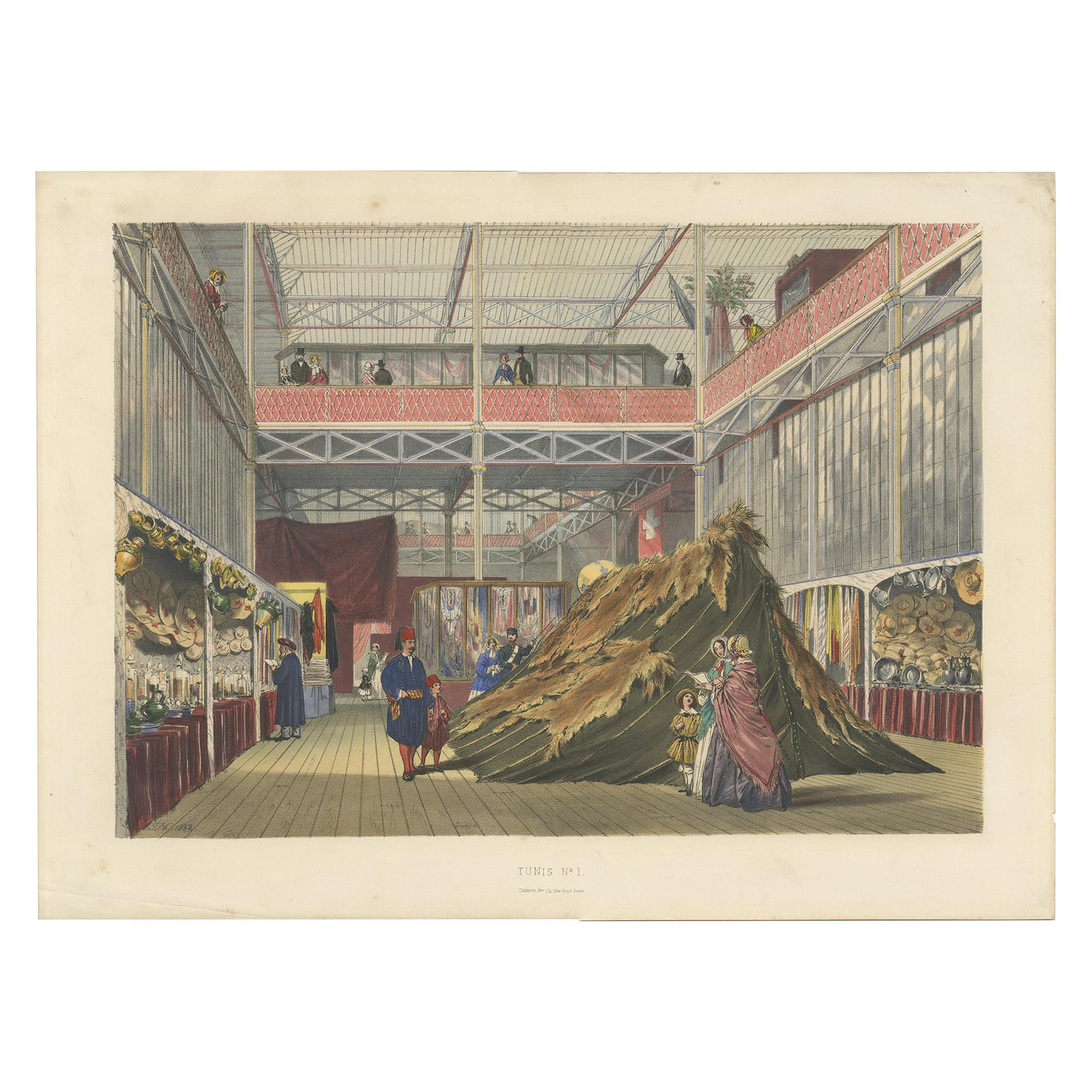 Antique Print of the Tunisian Textiles stand at the Great Exhibition '1854'