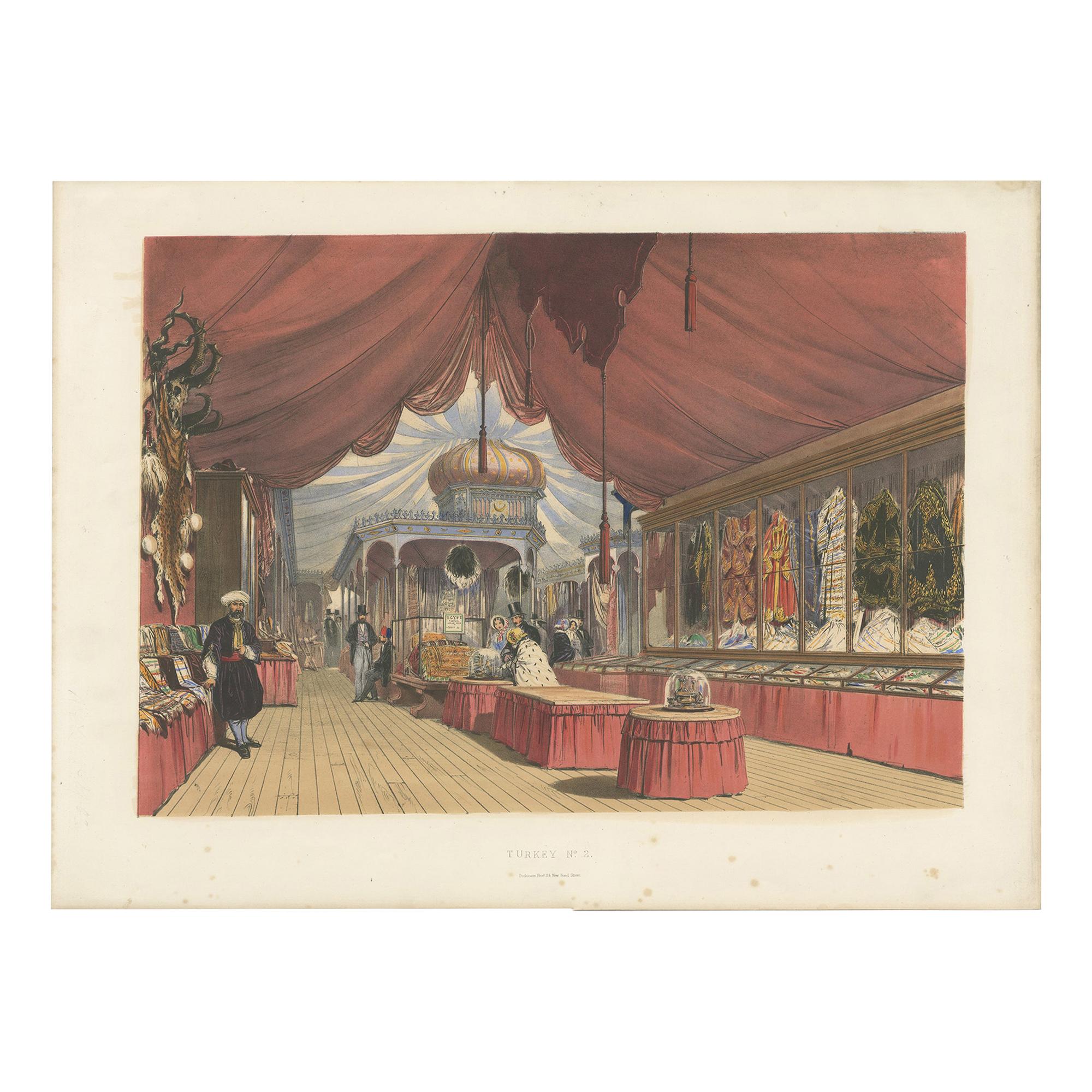 Antique Print of the Turkish Stand at the Great Exhibition by Dickinson, '1854' For Sale