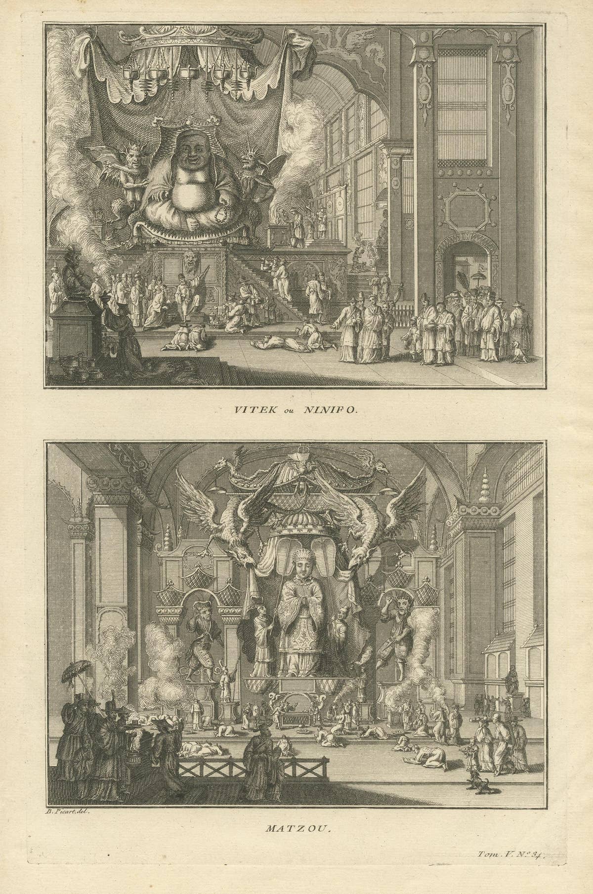Antique Print of the Two Chinese Gods Vitek and Matzou