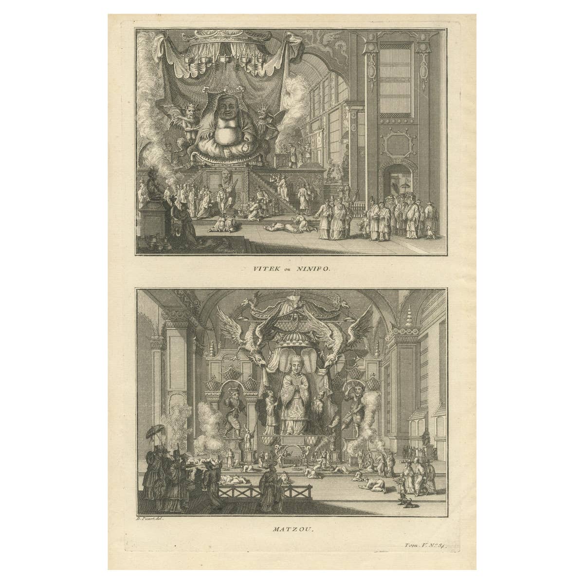 Antique Print of the Two Chinese Gods Vitek and Matzou