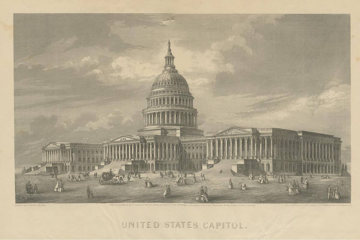 Antique Print of the United States Capitol by Johnson '1872'