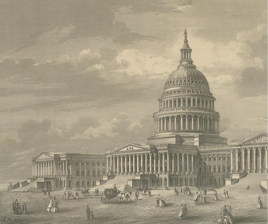 Antique Print of the United States Capitol by Johnson '1872' In Fair Condition For Sale In Langweer, NL