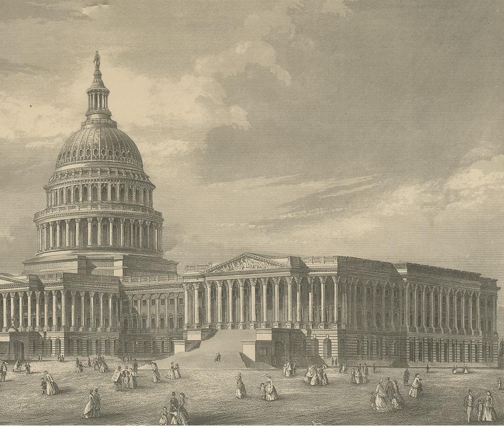 19th Century Antique Print of the United States Capitol by Johnson '1872' For Sale