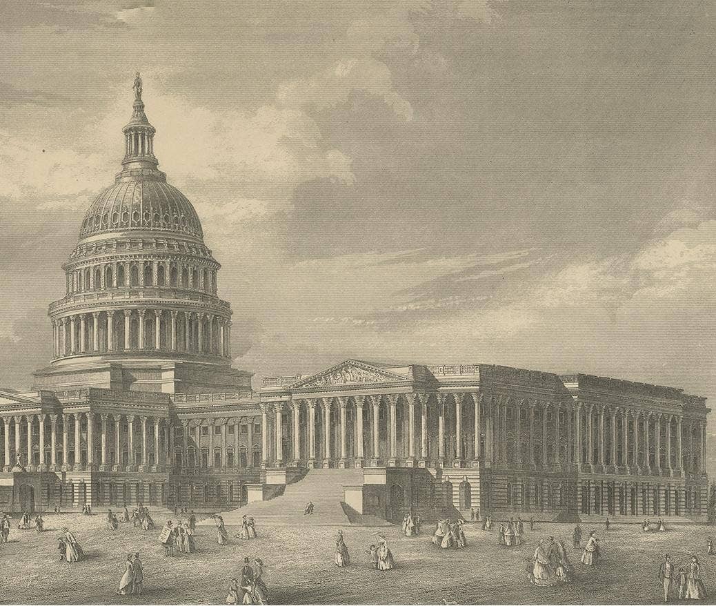Antique Print of the United States Capitol by Johnson '1872'