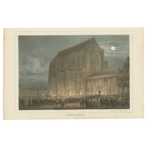Antique Print of the University in Utrecht in The Netherlands, 1859