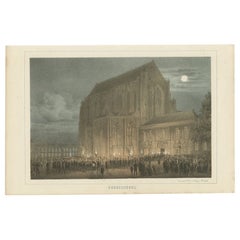 Grabado antiguo de la Universidad de Utrecht en los Países Bajos, 1859