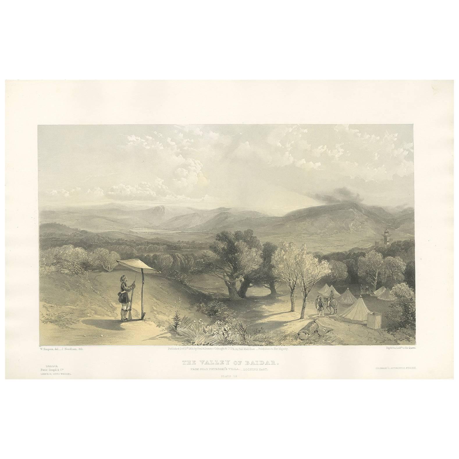 Antique Print of the Valley of Baidar ‘Crimean War’ by W. Simpson, 1855 For Sale