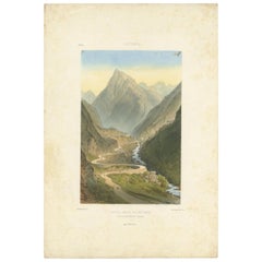 Antiker Druck des Tals von Cauterets von Bassy, um 1890