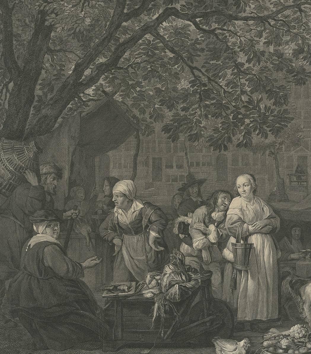 Antique Print of the Vegetable Market in Amsterdam by David, 1775