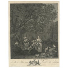 Impression ancienne du marché aux légumes d'Amsterdam par David, 1775