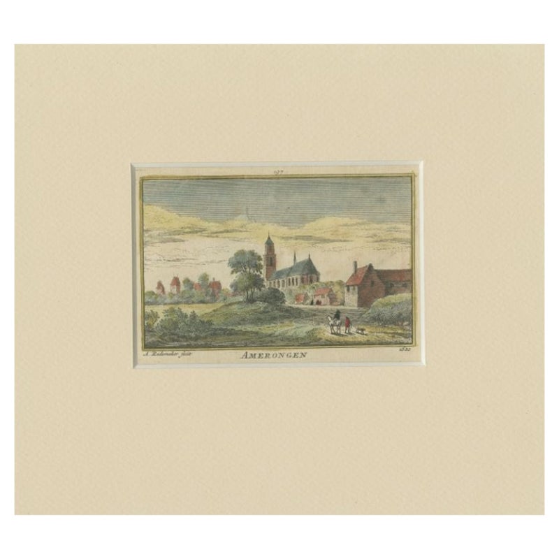 Antiker Druck des Dorfes Amerongen von Rademaker, um 1730