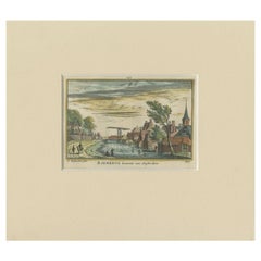 Grabado antiguo del pueblo de Baambrugge en los Países Bajos, c.1730