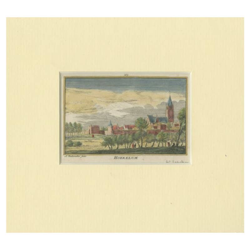 Antique Print of the Village of Hoekelum in the Netherlands, c.1730