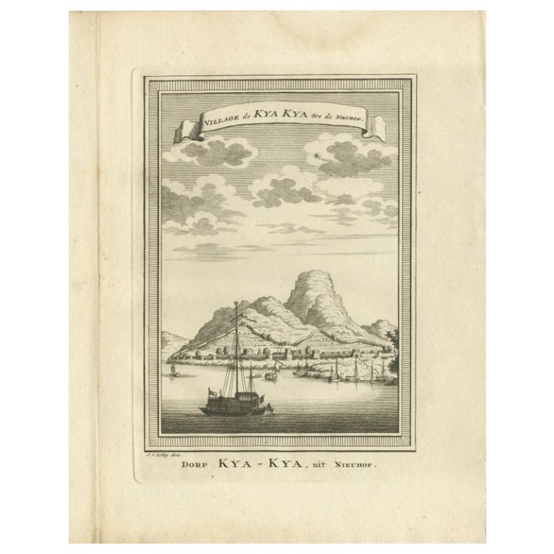 Stampa antica del villaggio di Kya Kya in Cina, 1746 in vendita
