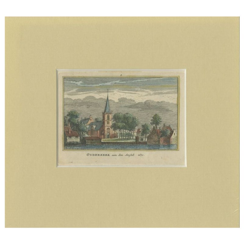 Antiker Druck des Dorfes Ouderkerk Aan De Amstel, Niederlande, um 1730