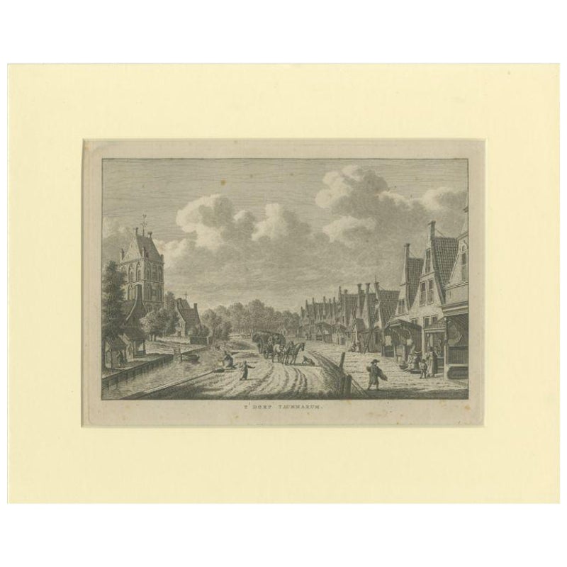 Antiker Druck des Dorfes Tzummarum, Friesland, Niederlande, ca. 1790