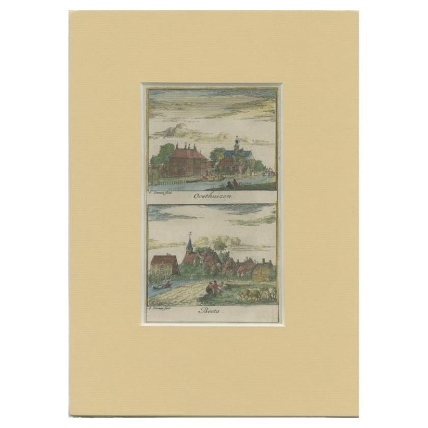 Antique Print of the Villages of Oosthuizen and Beets, The Netherlands, 1732