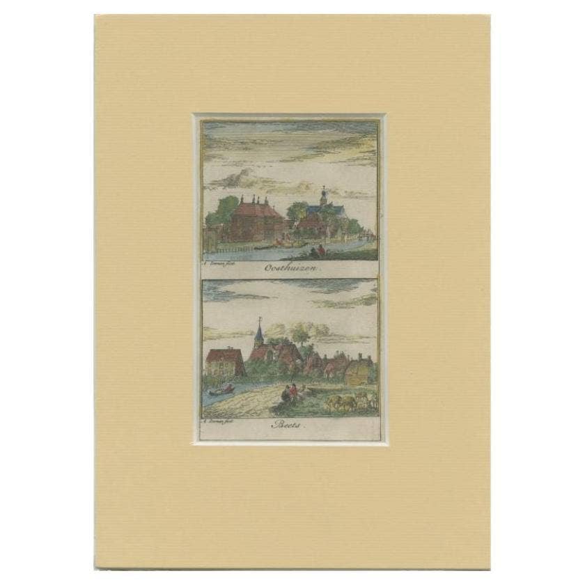Antique Print of the Villages of Oosthuizen and Beets, The Netherlands, 1732