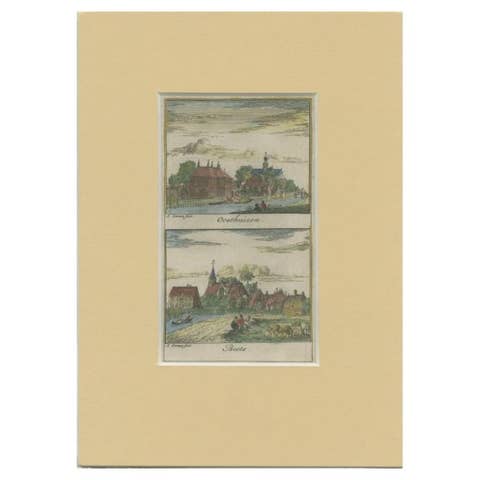 Antique Print of the Villages of Oosthuizen and Beets, The Netherlands, 1732