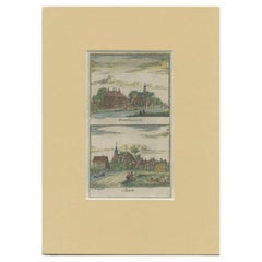 Impression ancienne des villages d'Osthuizen et de Beets, Pays-Bas, 1732