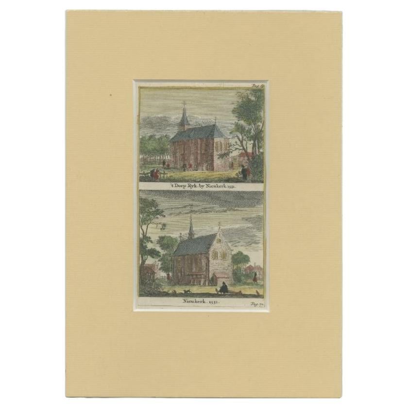 Impression ancienne des villages de Rietwijk et de Nieuwerkerk, Hollande, C.1723