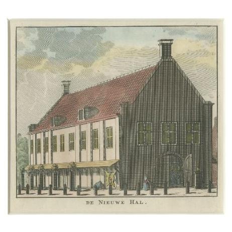 Antique Print of the 'Vleeshal' or Meat Centre in Amsterdam, c.1760 For Sale