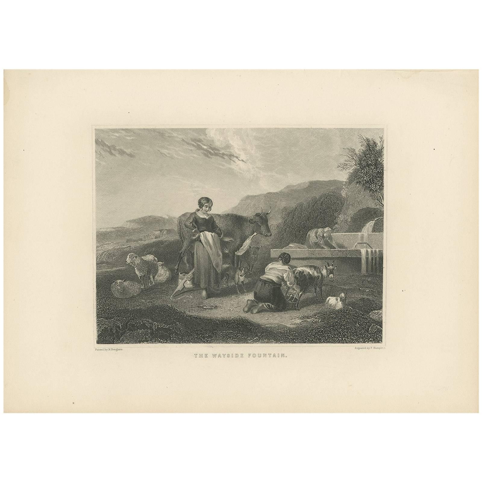 Antique Print of the Wayside Fountain by F. Humphrys, circa 1880 For Sale
