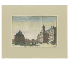 Impression ancienne de la maison Weigh-House et de l'hôtel de ville d'Amsterdam, vers 1765