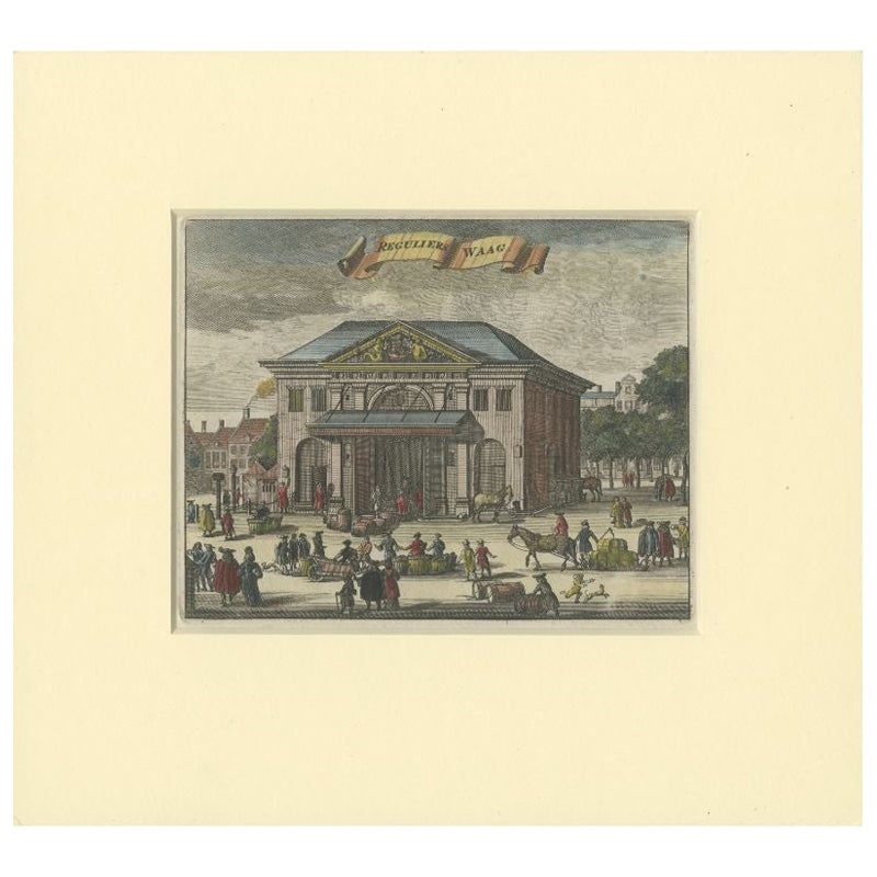 Impression ancienne de la maison Weigh-House à Amsterdam, 1693
