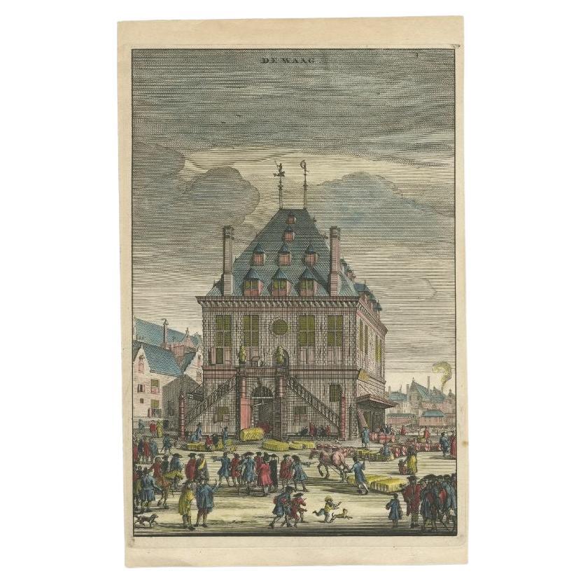Antiker Druck des Gewichtshauses in Amsterdam, Niederlande, 1765