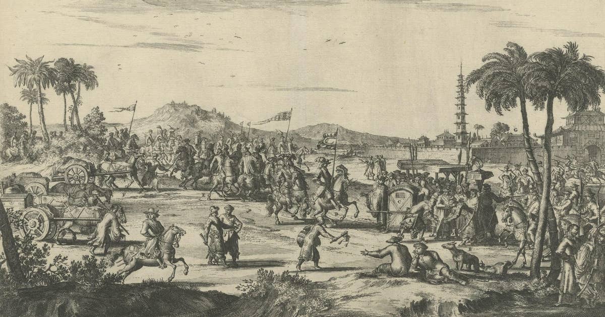 Antique Print of the Welcoming of the Dutch Ambassador near Peking, China, 1673