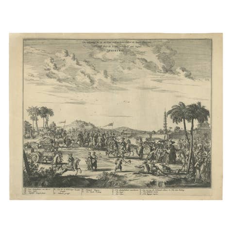 Antique Print of the Welcoming of the Dutch Ambassador near Peking, China, 1673