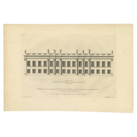 Antique Print of the West Front of Cholmondeley Hall by Campbell, 1717
