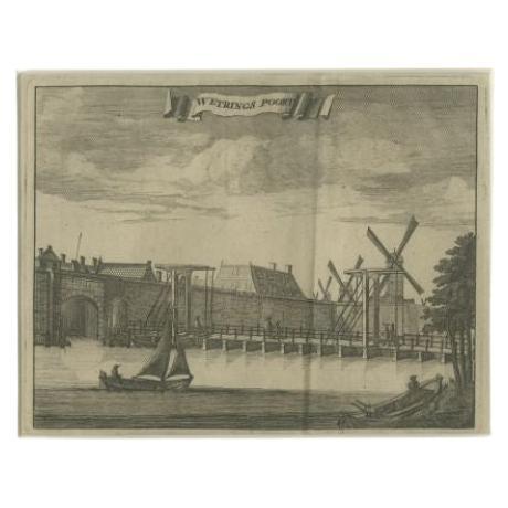Antique Print of the 'Weteringpoort' in Amsterdam by Commelin, 1726 For Sale