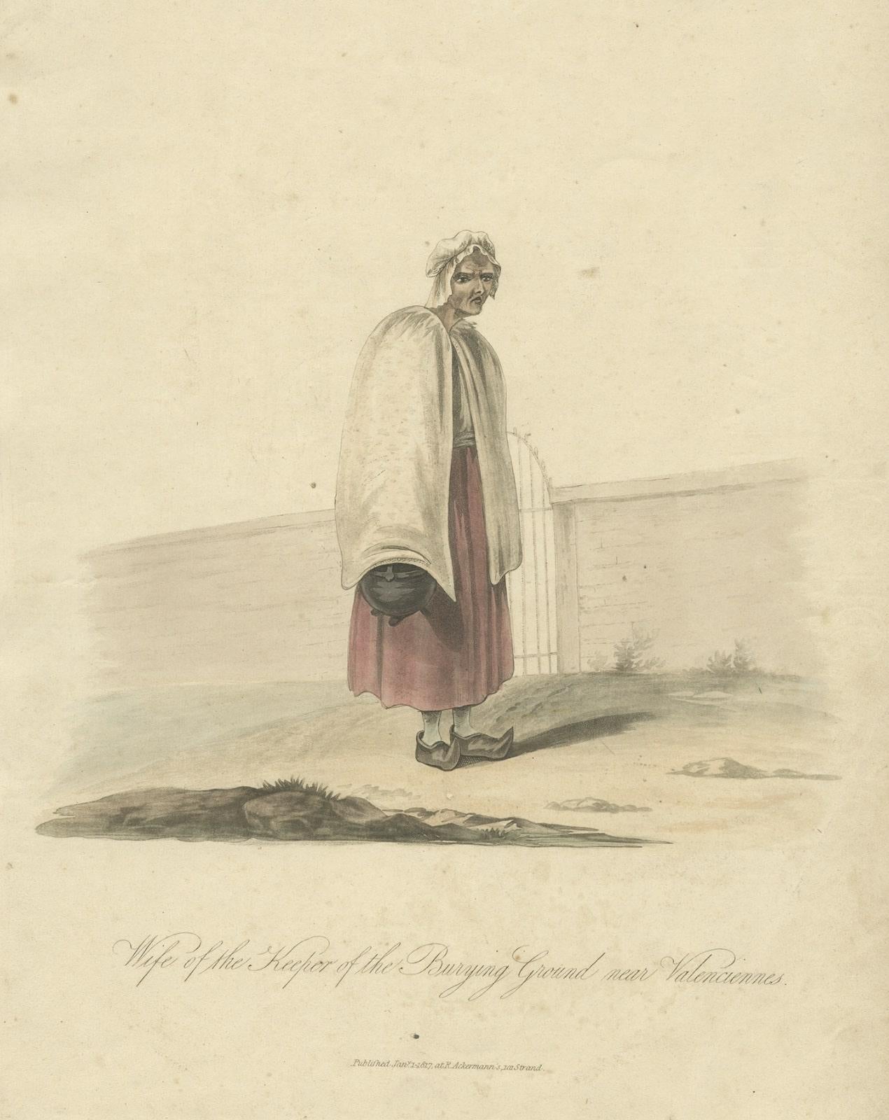 Paper Antique Print of the Wife of the Keeper in Valenciennes, Northern France, 1817 For Sale