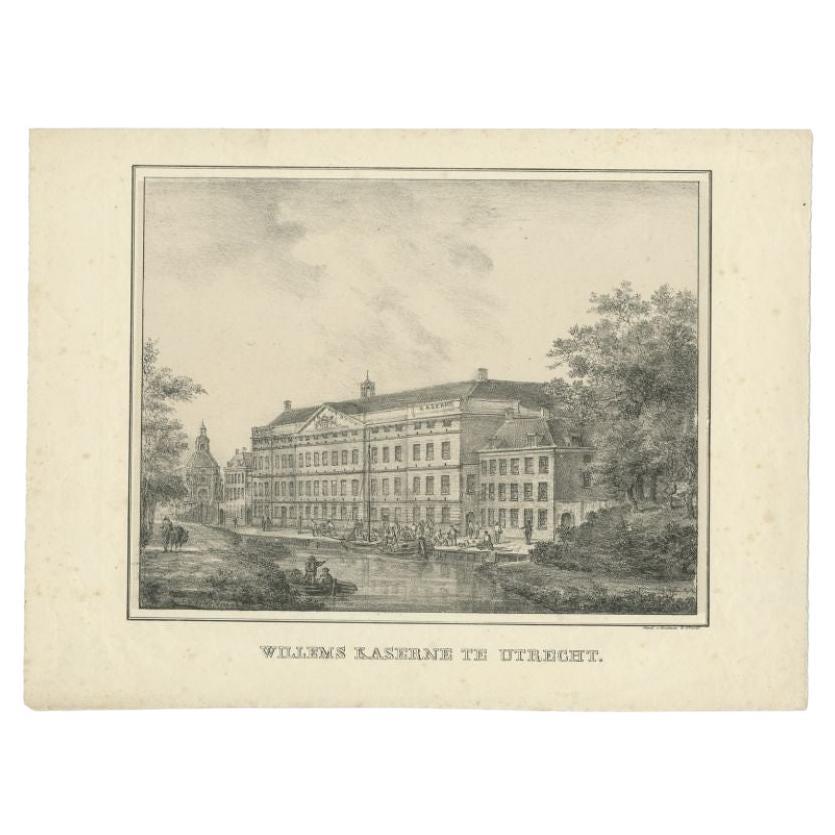 Antique Print of the 'Willems Kazerne' in Utrecht, the Netherlands, circa 1830 For Sale