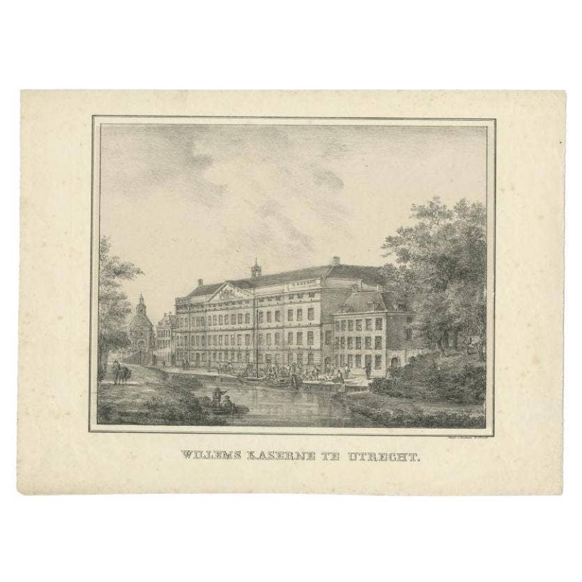 Antique Print of the 'Willems Kazerne' in Utrecht, the Netherlands, circa 1830