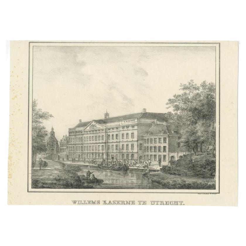 Antique Print of the 'Willems Kazerne' in Utrecht, the Netherlands, c.1830 For Sale