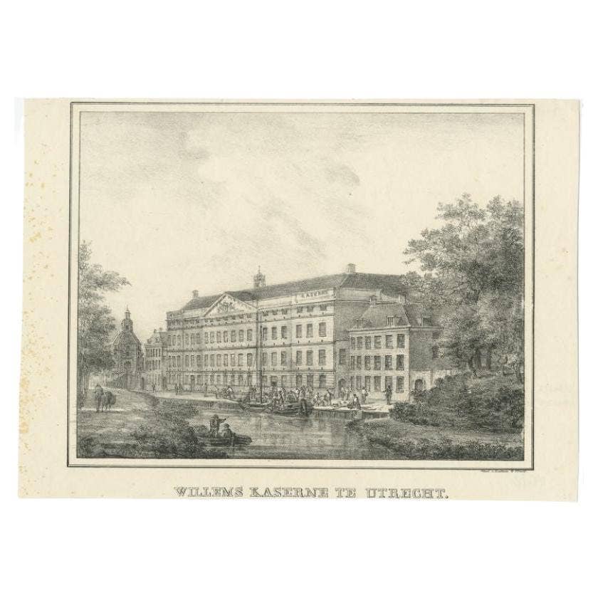 Antique Print of the 'Willems Kazerne' in Utrecht, the Netherlands, c.1830