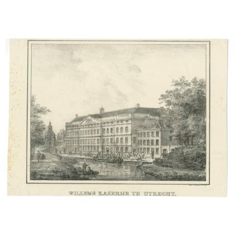 Antique Print of the 'Willems Kazerne' in Utrecht, the Netherlands, c.1830