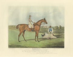Antique Print of the Winning Horse 'Barefoot' and a Jockey 'c.1840'