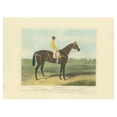Stampa antica del cavallo vincente "Satirist" e di un fantino "1841