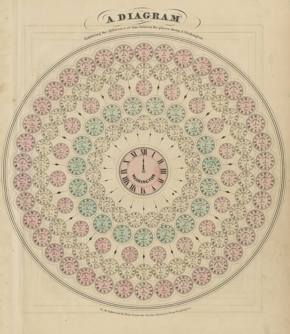 Antique Print of the World's Time Zones by Johnson, 1872