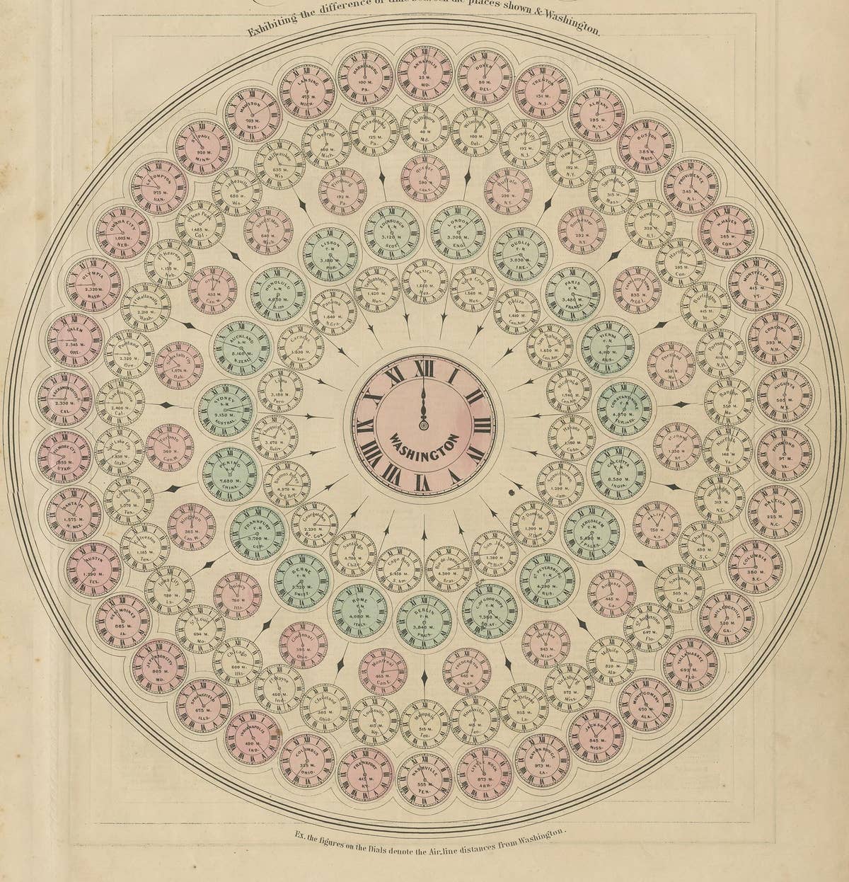 Antique Print of the World's Time Zones by Johnson, 1872