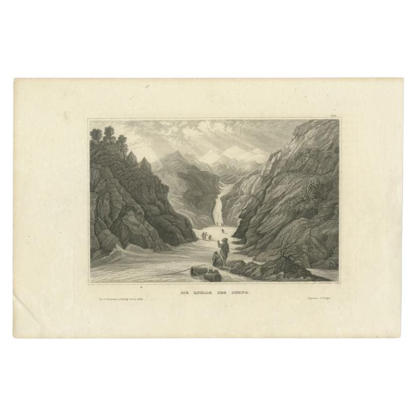 Impression ancienne de la rivière Yamuna en Inde, 1839