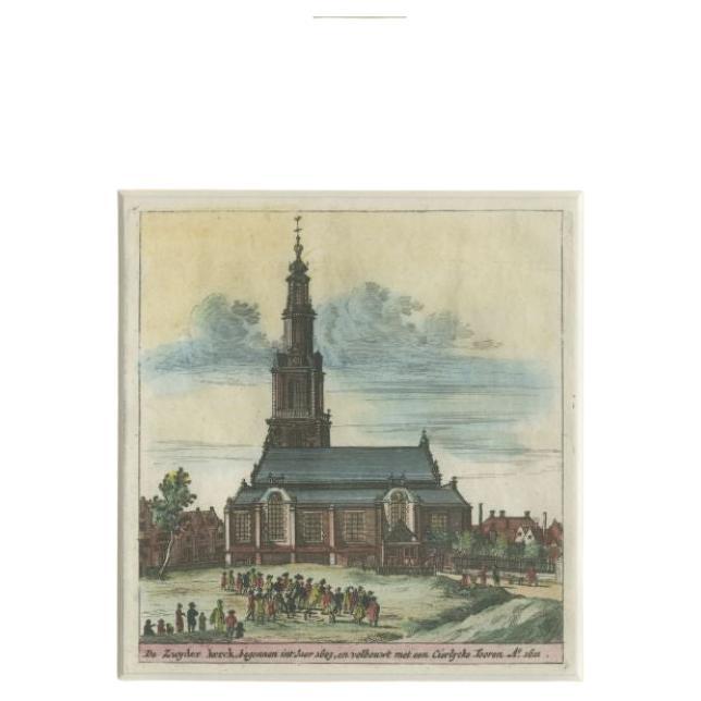 Antique Print of the 'Zuiderkerk' a Church in Amsterdam, 1729 For Sale